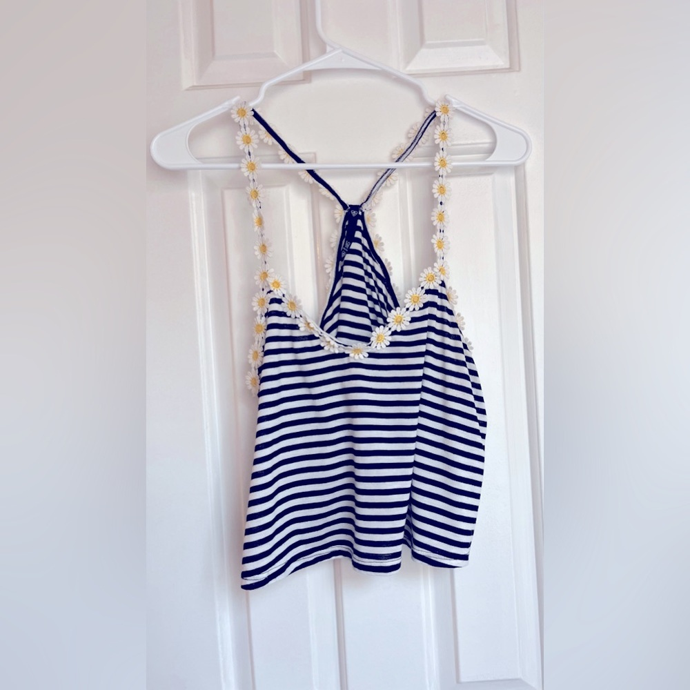 Striped Flowy Top with Flower Detail on Strap